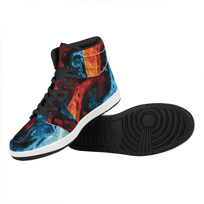 Red And Blue Twin Flame Print High Top Leather Sneakers