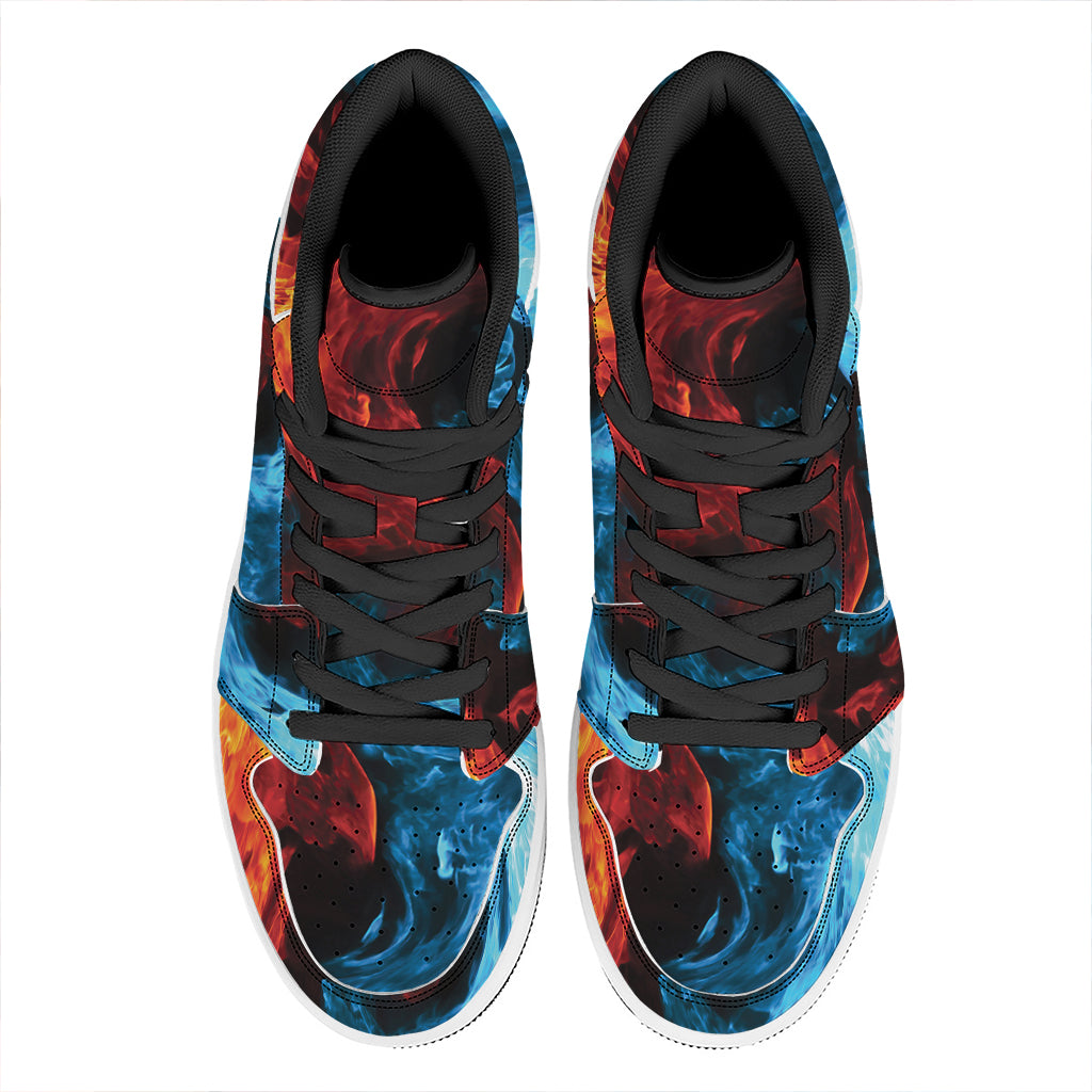 Red And Blue Twin Flame Print High Top Leather Sneakers