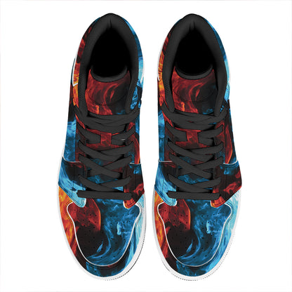 Red And Blue Twin Flame Print High Top Leather Sneakers