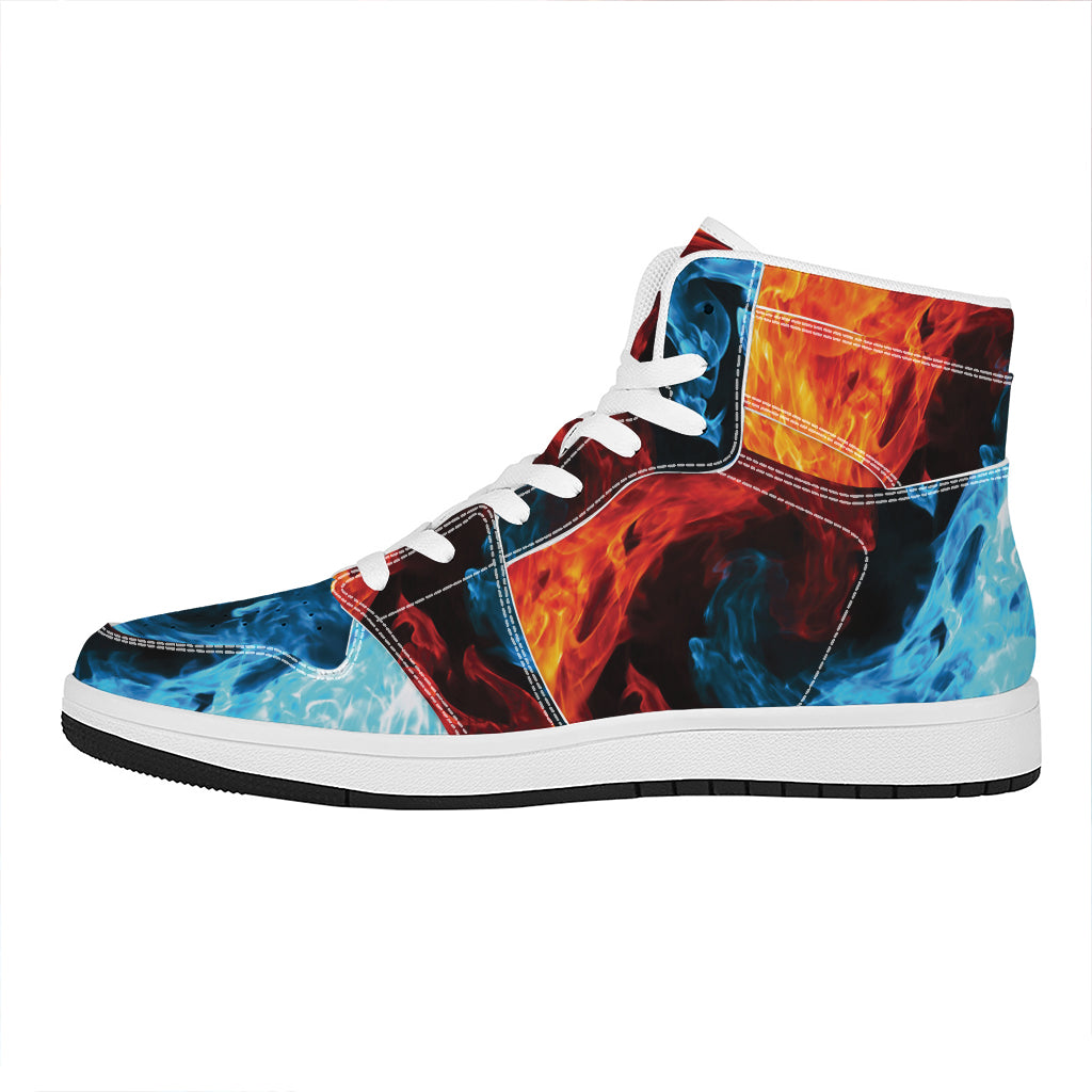 Red And Blue Twin Flame Print High Top Leather Sneakers