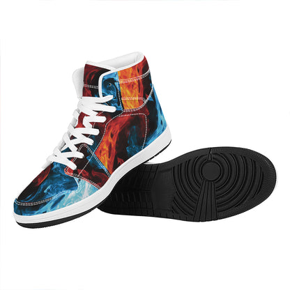 Red And Blue Twin Flame Print High Top Leather Sneakers