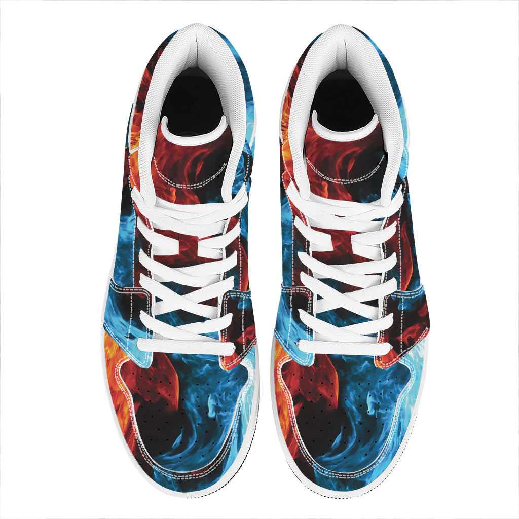 Red And Blue Twin Flame Print High Top Leather Sneakers