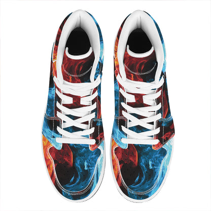 Red And Blue Twin Flame Print High Top Leather Sneakers