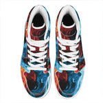 Red And Blue Twin Flame Print High Top Leather Sneakers