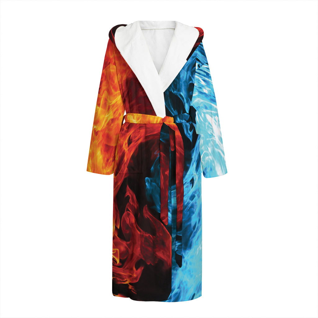 Red And Blue Twin Flame Print Hooded Bathrobe