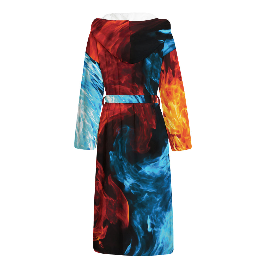 Red And Blue Twin Flame Print Hooded Bathrobe