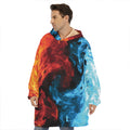 Red And Blue Twin Flame Print Hoodie Blanket