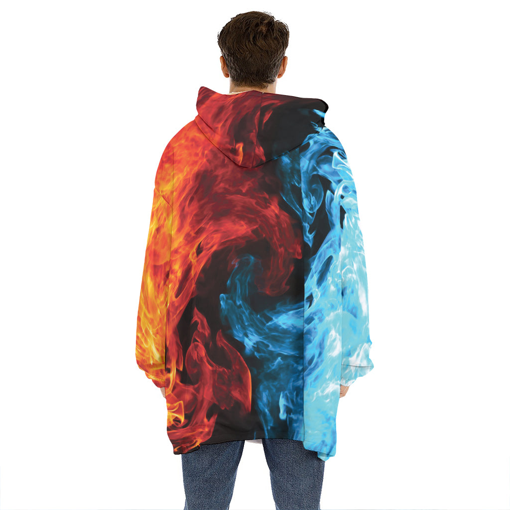 Red And Blue Twin Flame Print Hoodie Blanket
