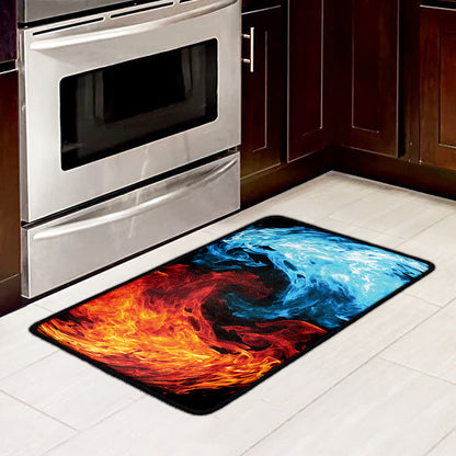 Red And Blue Twin Flame Print Kitchen Mat