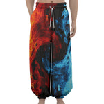 Red And Blue Twin Flame Print Lantern Pants