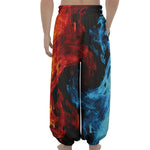 Red And Blue Twin Flame Print Lantern Pants