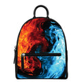 Red And Blue Twin Flame Print Leather Backpack