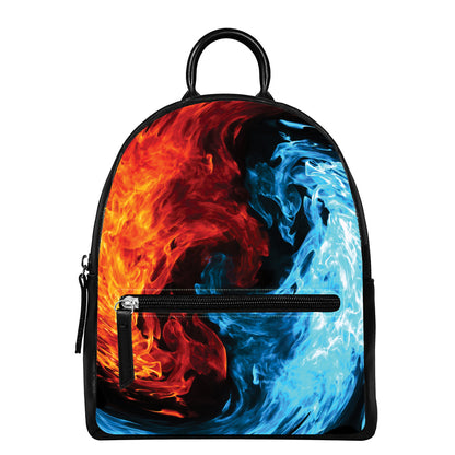 Red And Blue Twin Flame Print Leather Backpack