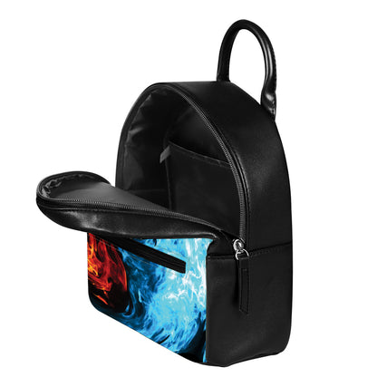 Red And Blue Twin Flame Print Leather Backpack