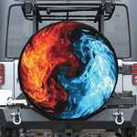 Red And Blue Twin Flame Print Leather Spare Tire Cover