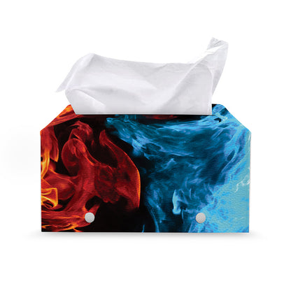 Red And Blue Twin Flame Print Leather Tissue Box Cover
