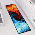 Red And Blue Twin Flame Print Long Kitchen Mat
