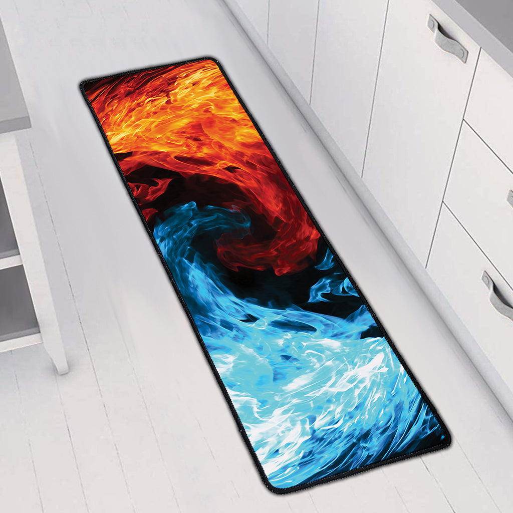 Red And Blue Twin Flame Print Long Kitchen Mat