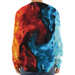 Red And Blue Twin Flame Print Long Sleeve Baseball Jersey