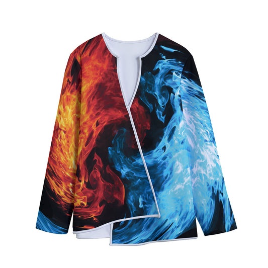 Red And Blue Twin Flame Print Long Sleeve Short Coat