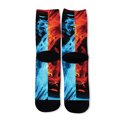 Red And Blue Twin Flame Print Long Socks