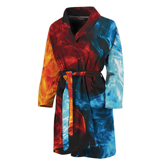 Red And Blue Twin Flame Print Men's Bathrobe