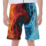 Red And Blue Twin Flame Print Men's Beach Shorts