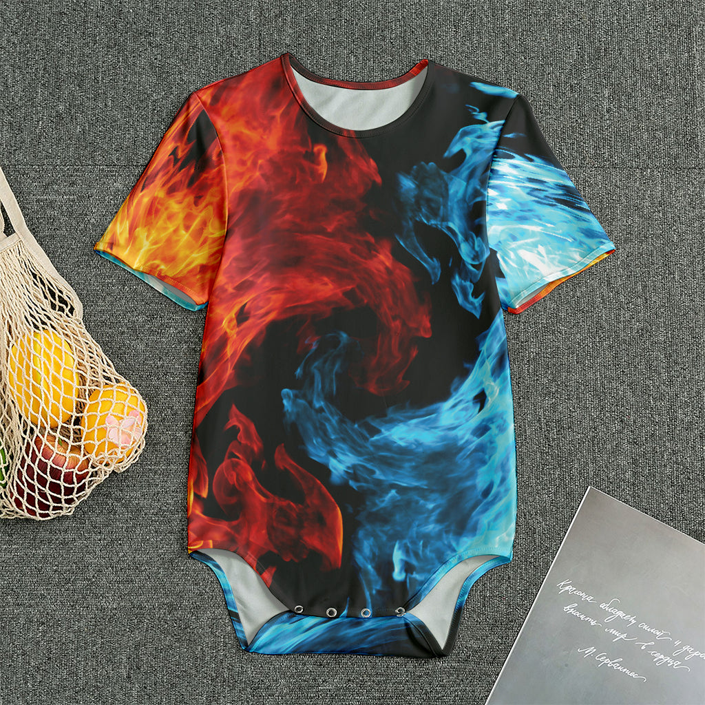 Red And Blue Twin Flame Print Men's Bodysuit
