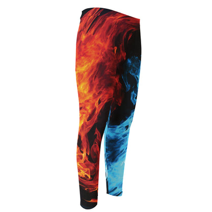 Red And Blue Twin Flame Print Men's Compression Pants