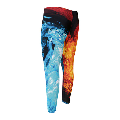 Red And Blue Twin Flame Print Men's Compression Pants