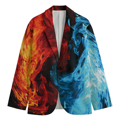 Red And Blue Twin Flame Print Men's Cotton Blazer