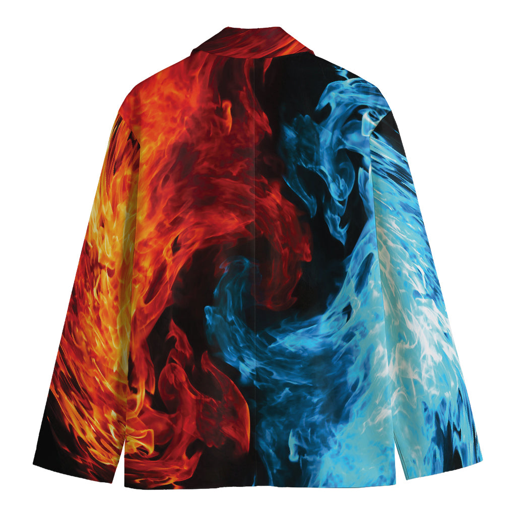 Red And Blue Twin Flame Print Men's Cotton Blazer