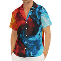 Red And Blue Twin Flame Print Men's Deep V-Neck Shirt