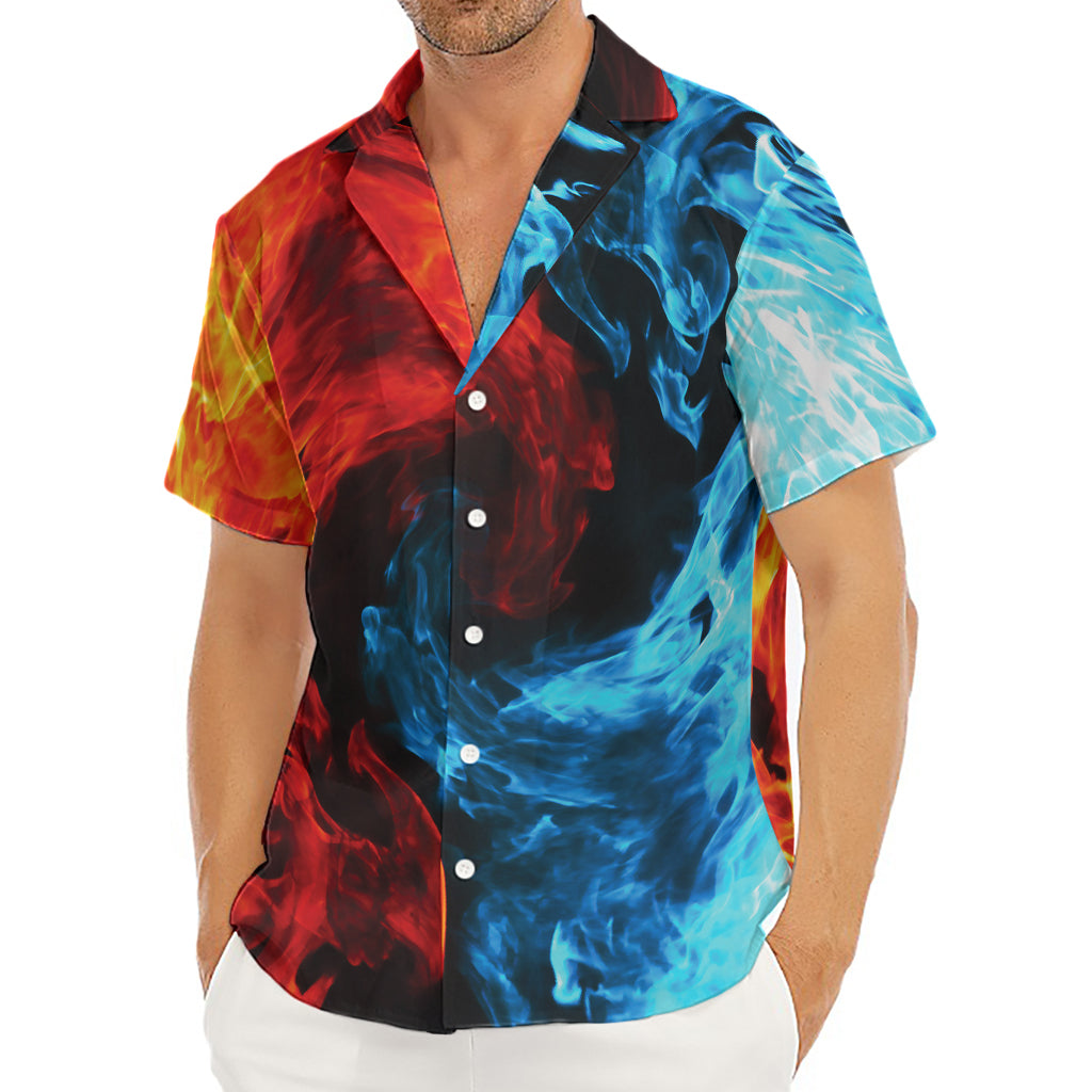 Red And Blue Twin Flame Print Men's Deep V-Neck Shirt