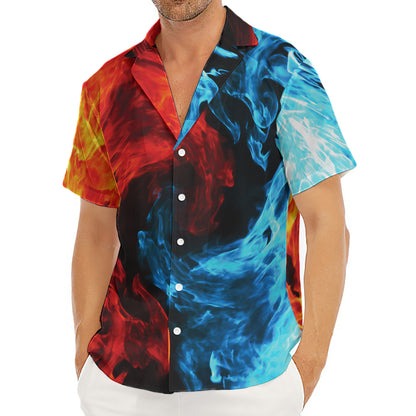 Red And Blue Twin Flame Print Men's Deep V-Neck Shirt