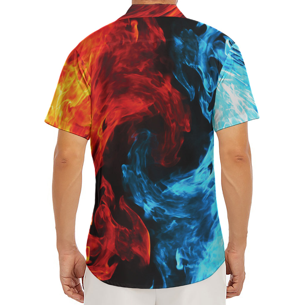 Red And Blue Twin Flame Print Men's Deep V-Neck Shirt
