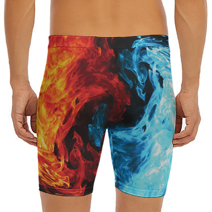 Red And Blue Twin Flame Print Men's Long Boxer Briefs