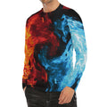 Red And Blue Twin Flame Print Men's Long Sleeve Rash Guard