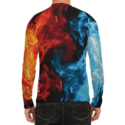 Red And Blue Twin Flame Print Men's Long Sleeve Rash Guard