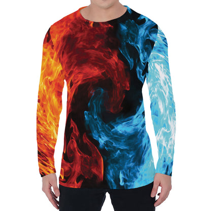 Red And Blue Twin Flame Print Men's Long Sleeve T-Shirt