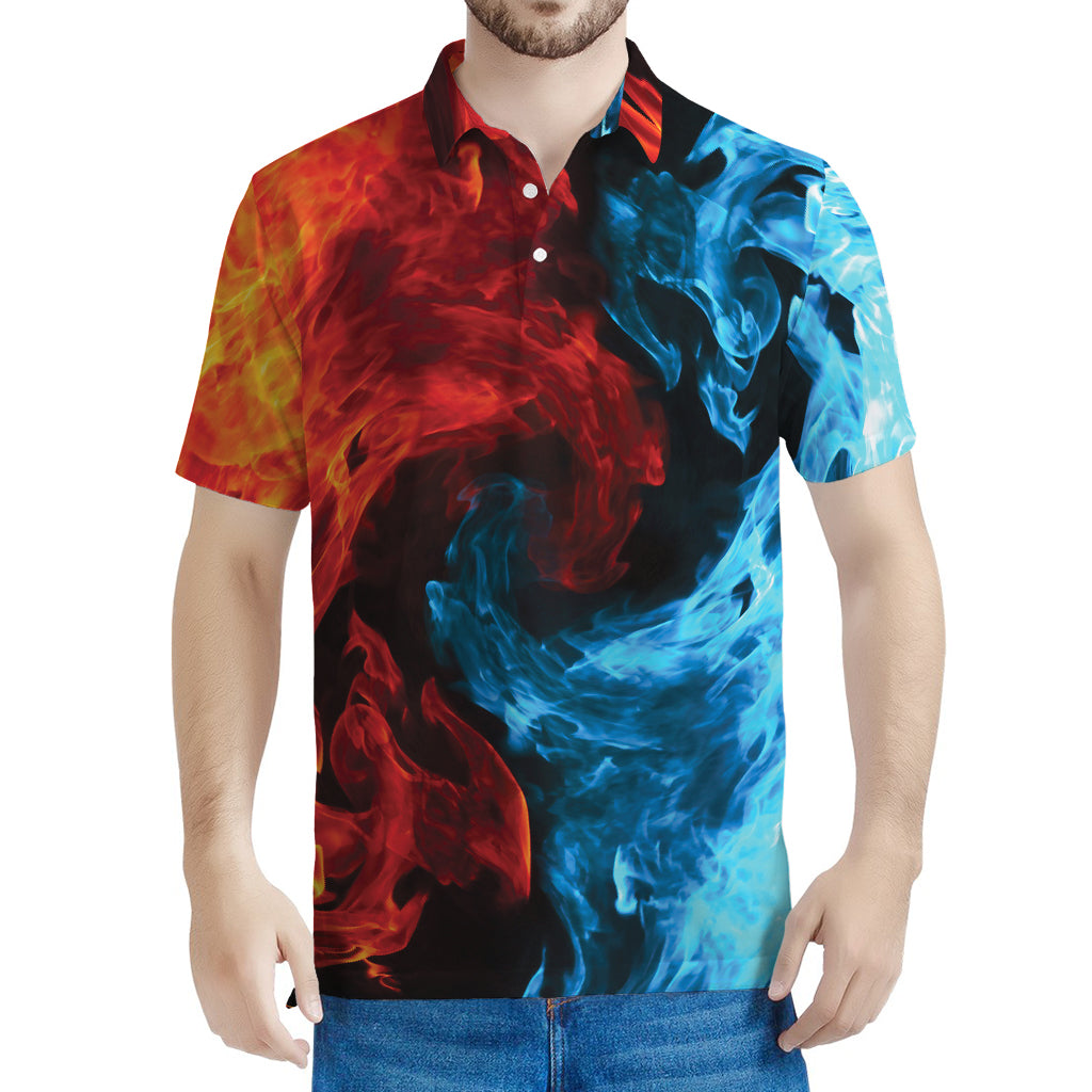 Red And Blue Twin Flame Print Men's Polo Shirt