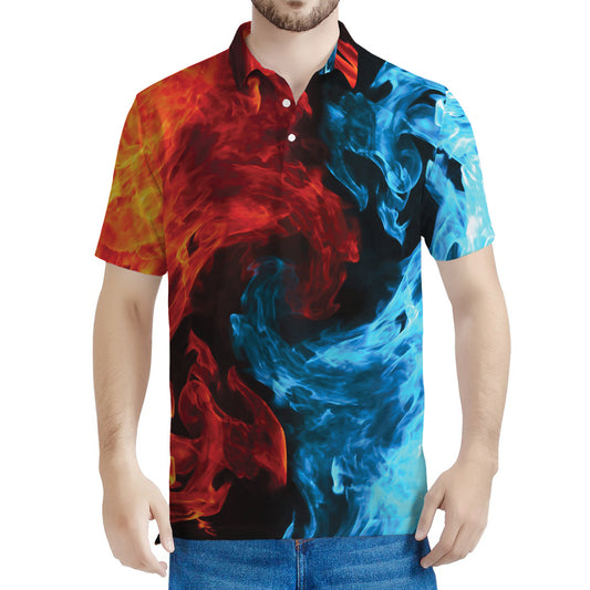 Red And Blue Twin Flame Print Men's Polo Shirt