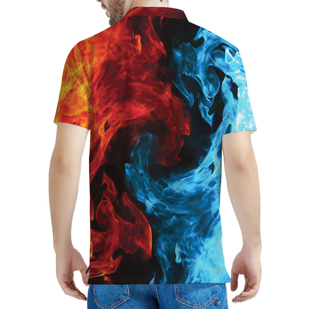Red And Blue Twin Flame Print Men's Polo Shirt