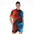 Red And Blue Twin Flame Print Men's Romper