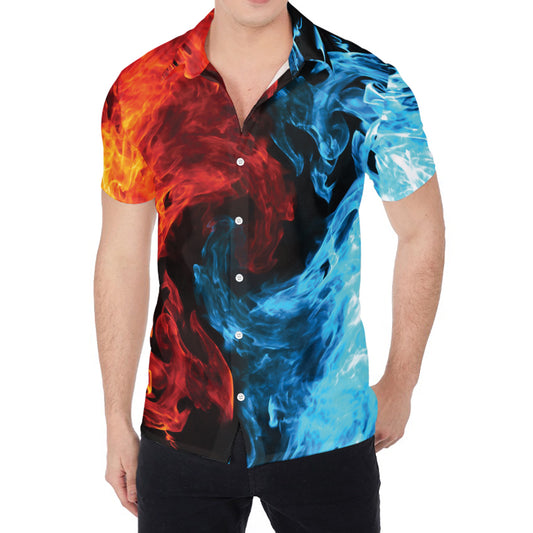 Red And Blue Twin Flame Print Men's Shirt