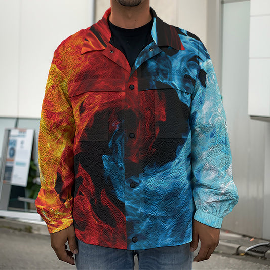 Red And Blue Twin Flame Print Men's Shirt Jacket