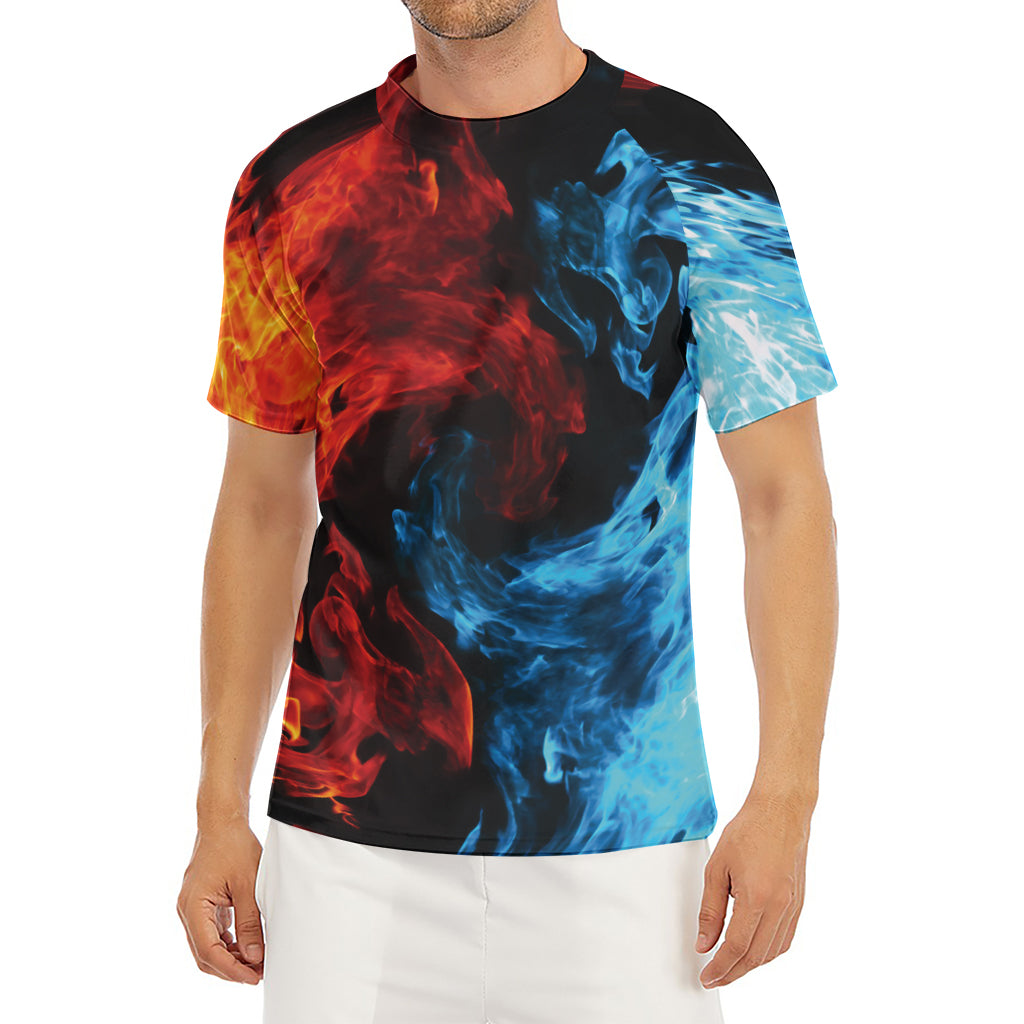 Red And Blue Twin Flame Print Men's Short Sleeve Rash Guard