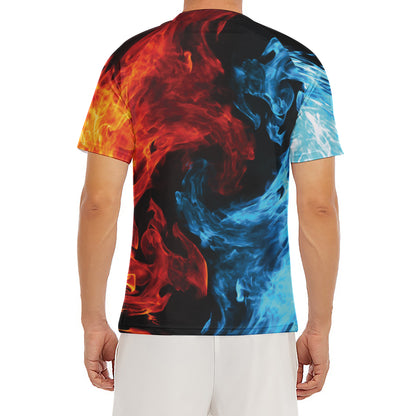 Red And Blue Twin Flame Print Men's Short Sleeve Rash Guard