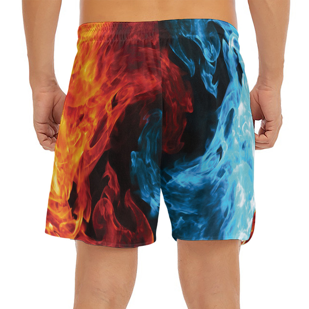 Red And Blue Twin Flame Print Men's Split Running Shorts