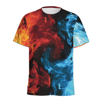 Red And Blue Twin Flame Print Men's Sports T-Shirt